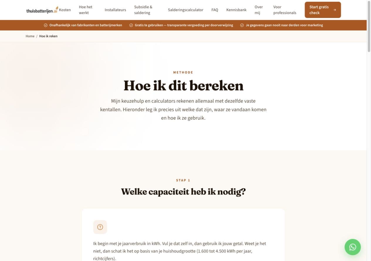 De openbare pagina Hoe ik dit bereken op thuisbatterijen.ai