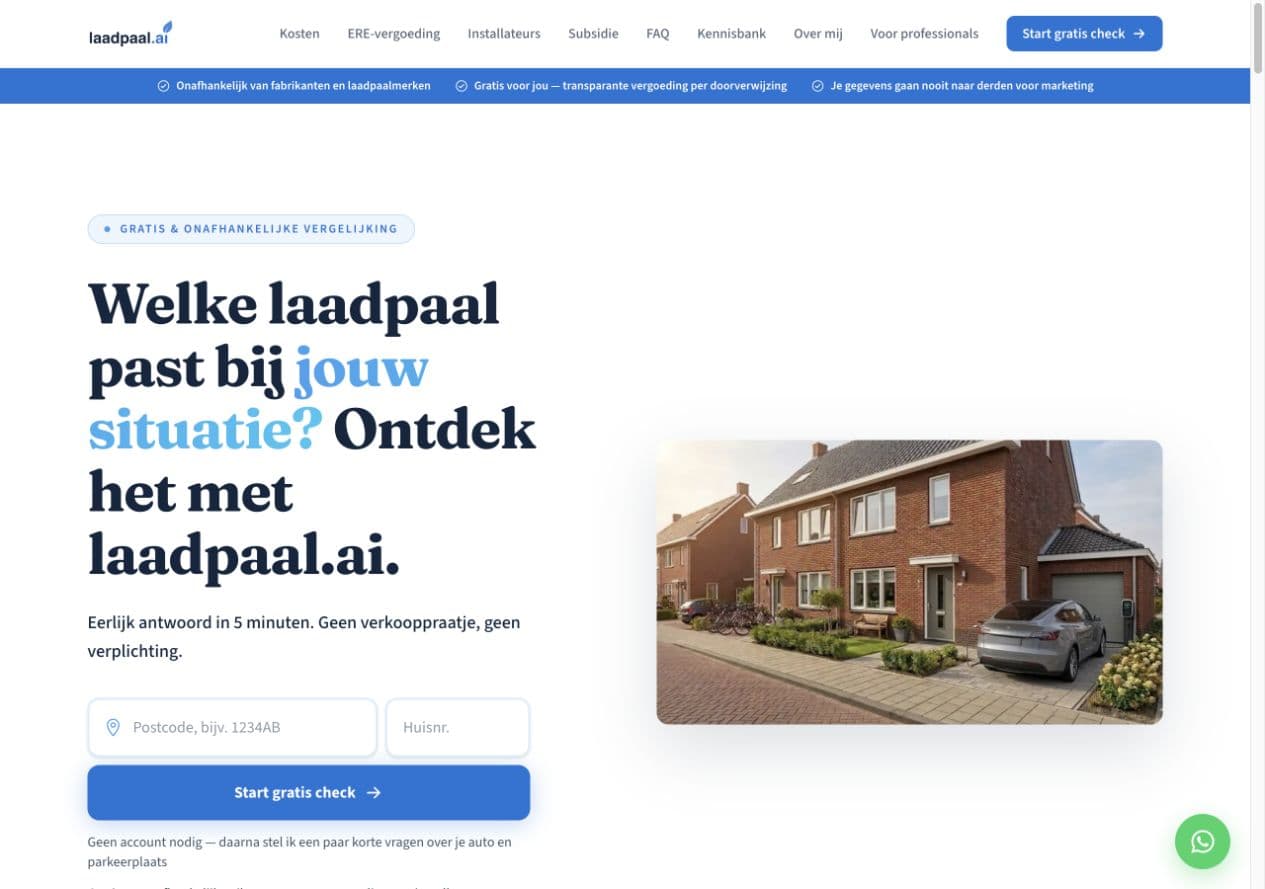 Homepage en start van de keuzehulp op laadpaal.ai