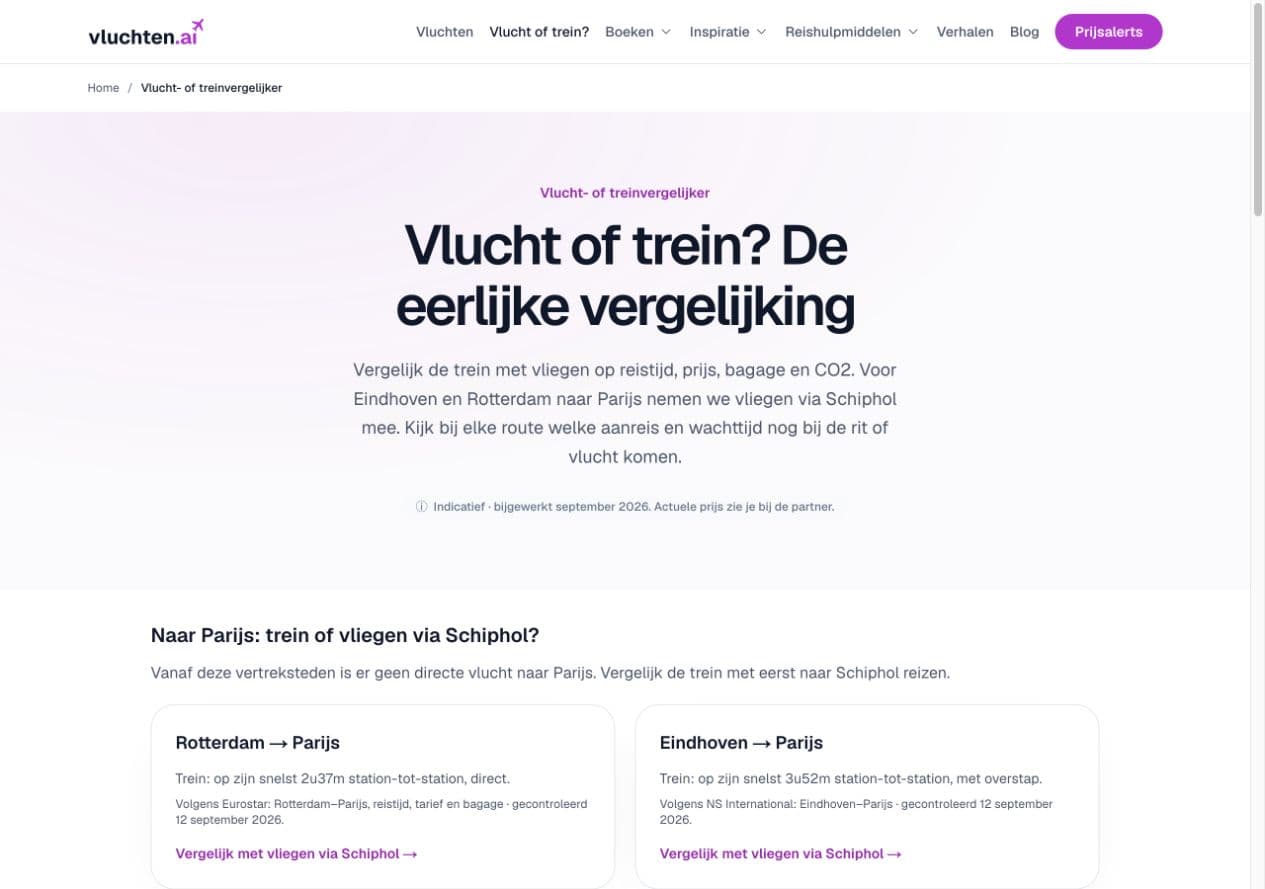 Vlucht- of treinvergelijker op vluchten.ai